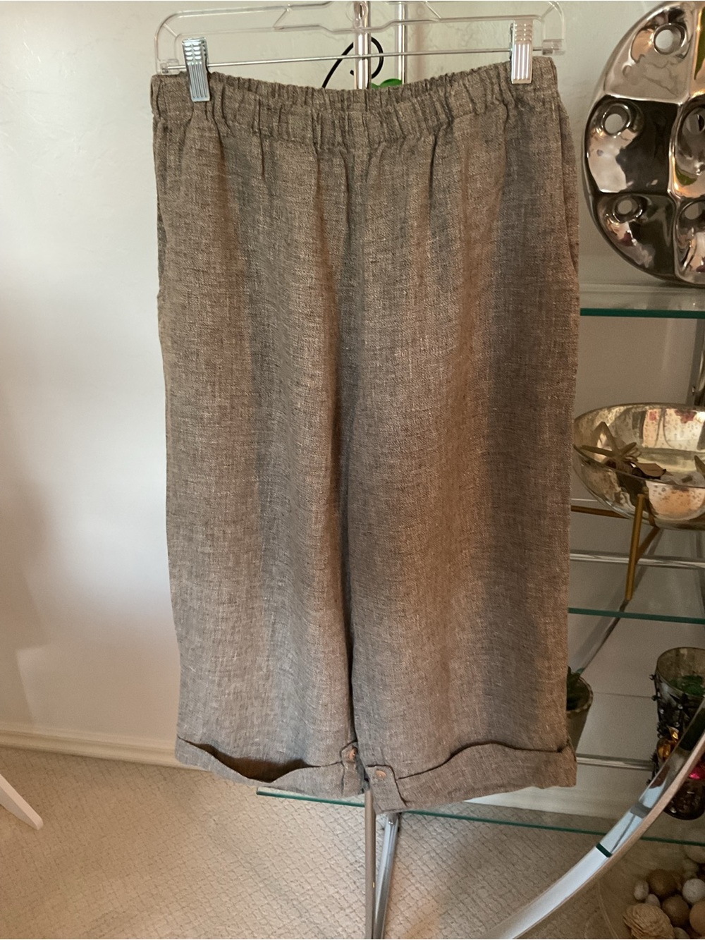 Flax Linen Wide-Leg Cropped Pants